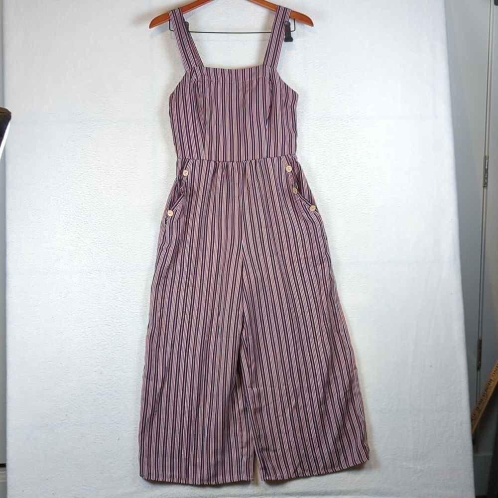 Pink & Purple Women's Striped Wide Leg Ribbed Jumpsuit Overalls S